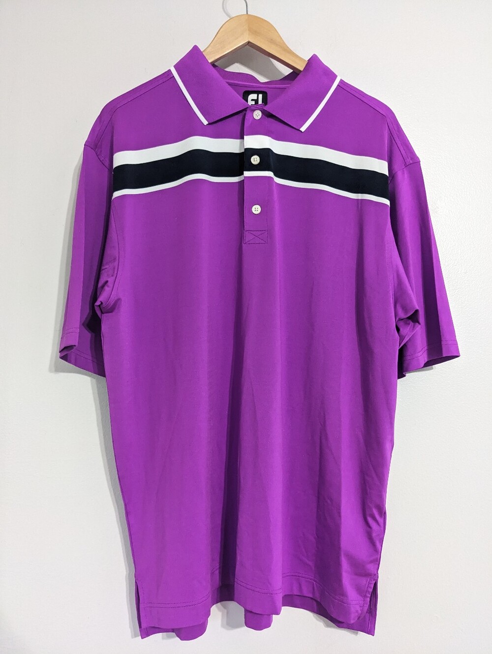 FootJoy Polo Shirt Mens 2XL Purple White Short Sleeve EUC Golf Athletic Collard